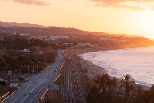 Sunrise over the sea in Marato, Barcelona, Catalonia, Spain