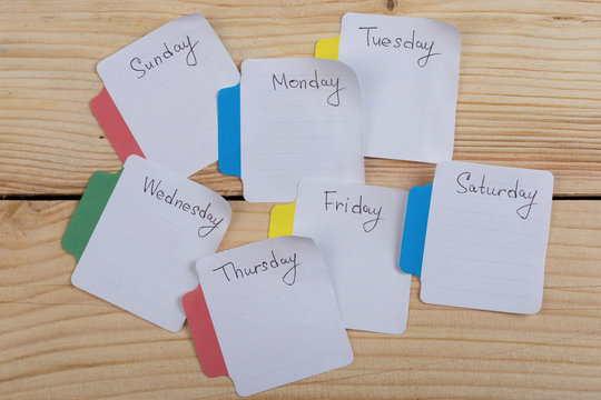 The days of the week - the paper stickers attached to the board is;