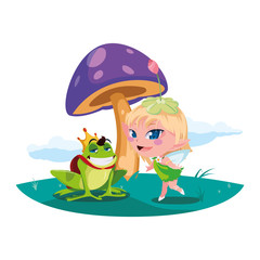 Obraz na płótnie Canvas beautiful magic fairy with toad prince in the garden