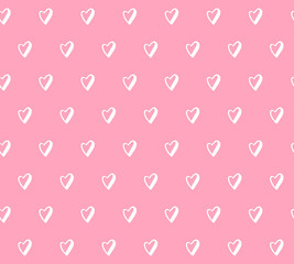 Handdrawn heart pattern vector pink and white