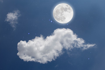 Plakat Full moon with starry and clouds background. Romantic night.