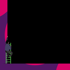 Obraz premium Back view young man climbing up staircase ladder lying big blank rectangle