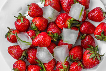 strawberries with ice cubes