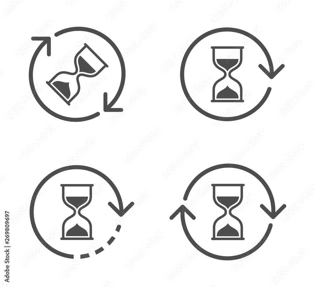 Aufkleber hourglass with round arrows vector icon set for web and ui design. sand watch flat icons isolated on
