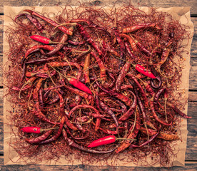 Fototapeta premium Chilli, Chilli Flakes, Angel Hair Chilli, Fresh Chilli, Chilli Powder