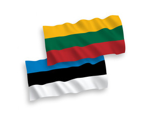 National vector fabric wave flags of Lithuania and Estonia isolated on white background. 1 to 2 proportion.