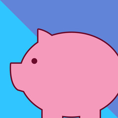 Side view big piggy bank with abstract geometrical background flat design
