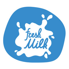 Fresh Milk label,Logo splash.Shape hand drawn lettering.Brush calligraphy.Flat vector.