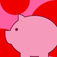 Side view big piggy bank with abstract geometrical background flat design