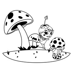 beautiful magic fairy and fungu elf in the garden