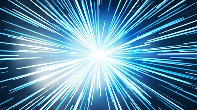 Seamless loop, The blue moving background in the middle, with blue and white light lines, bursting out beautifully like a fireworks exploding with different depths.