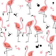 Fototapete Flamingo Seamless pattern with flamingos. Summer motifs. Vector