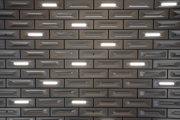 Detail design of aluminium ceiling block in brick pattern with led lighting integrated  in surface / detail aluminium / abstract background texture / architectural design / seamless pattern