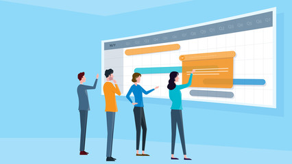 business team meeting on project schedule monitor and business planning concept 