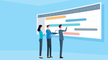 business team meeting on project schedule monitor and business planning concept 