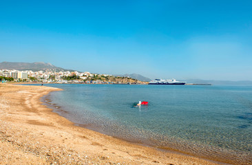 Obraz premium view to the beach and Rafina's port. Greece.