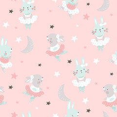 Creative childish seamless pattern with cute rabbits