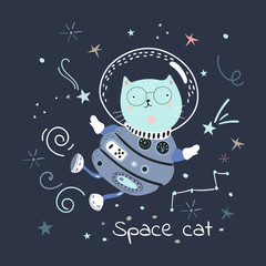 Creative childish pattern with space cat and slogan. - 269814280