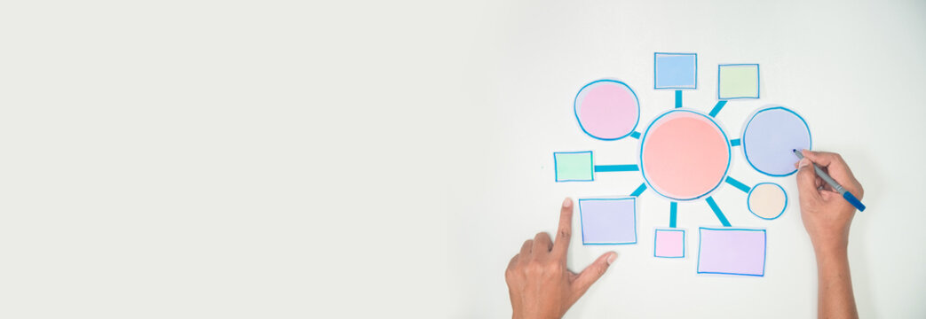 Business Process and workflow flowchart Strategy infographic diagram connection Design Planning Solution Concept Shapes Paper flat lay