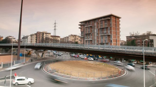 Timelapse of traffic cars and tramway at Novoli district in Florence. Italy.