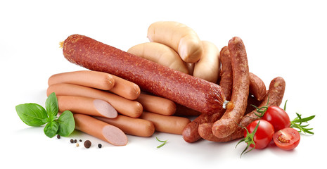 heap of various sausages - obrazy, fototapety, plakaty