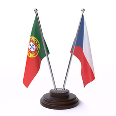 Portugal and Czech Republic, two table flags isolated on white background. 3d image