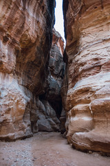Narrow gorge in rocks in desert of Jordan, Asia