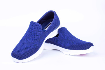 blue athletic shoes without lace
