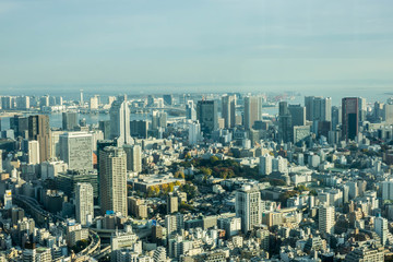 Aerial View Of Tokyo City Buildings Against Cloudy Sky