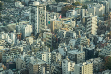 Fototapeta na wymiar Aerial View Of Tokyo City Buildings Against Cloudy Sky