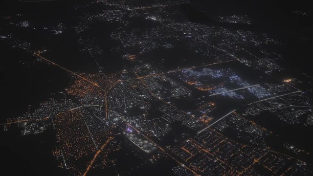 Night aerial footage of the capital Delhi. India.