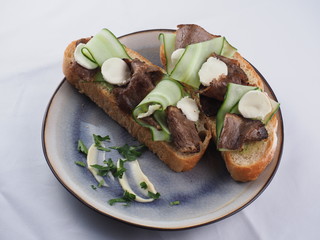 Ciabatta with beef cheese and cucumber