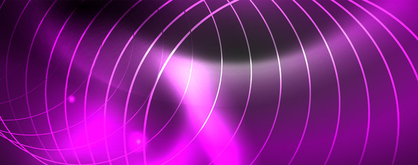 Shiny neon techno template. Neon lines background, 80s style laser rays