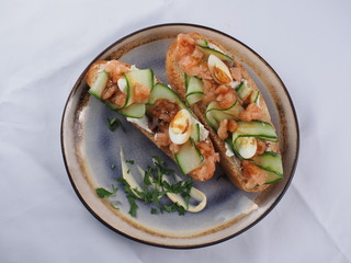 Tasty bruschetta with salmon