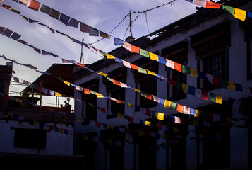 a row of prayer mantra flag