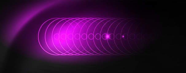 Shiny neon techno template. Neon lines background, 80s style laser rays