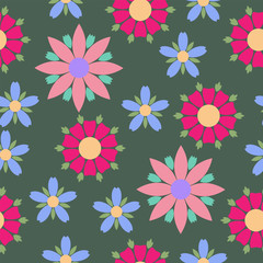 Simple flowers seamless pattern. Summer vector background