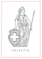 graphic illustration of personified symbol of Switzerland Helvetia
