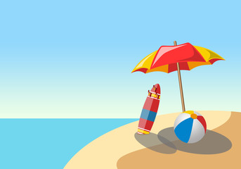 Umbrella board for surfing and ball in the sand