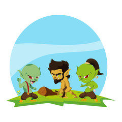 ugly trolls with caveman gnome in the camp magic characters