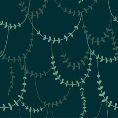 Twisted wild liana branches color vector seamless pattern. Jungle plants green background. Tropical rainforest. Tropic leaves. Decorative botanical textile, wallpaper, wrapping paper design