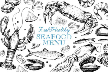 Seafood vintage menu in sketch style