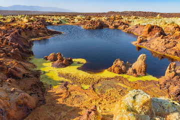 Fototapeta na wymiar Acid ponds in Dallol site in the Danakil Depression in Ethiopia, Africa