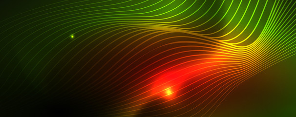 Shiny neon vector wave line abstract background, motion concept
