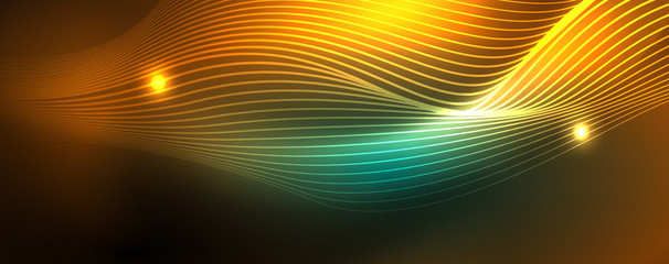 Shiny neon vector wave line abstract background, motion concept
