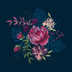 Embroidery floral native pattern with roses and flowers
