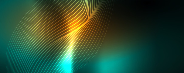 Shiny neon vector wave line abstract background, motion concept