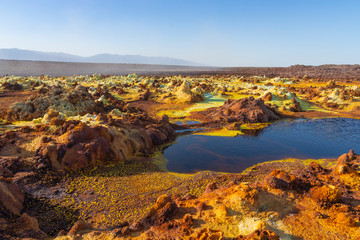 Acid ponds in Dallol site in the Danakil Depression in Ethiopia, Africa