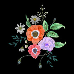 Embroidery floral traditional pattern with poppys and chamomiles. - 269821845