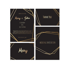 Fototapeta na wymiar Wedding Invitation, invite card design with Geometrical art lines, gold foil border, frame.
